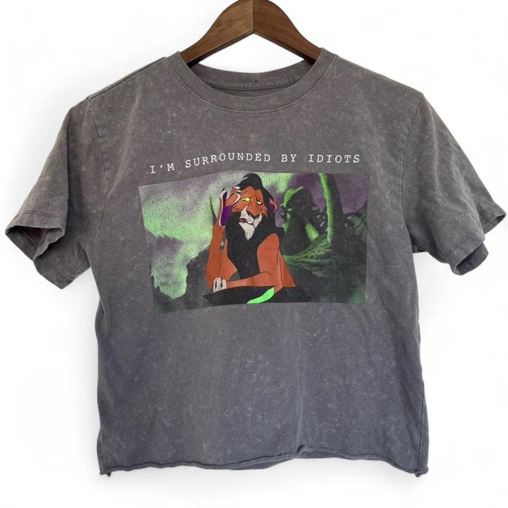 Small Grey Lion King Disney Scar Graphic Tee T-Shirt I’m Surrounded by Idiots